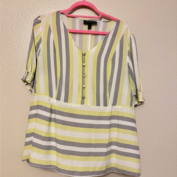 Lane Bryant Yellow and Gray Striped Blouse - Picture 1 of 3